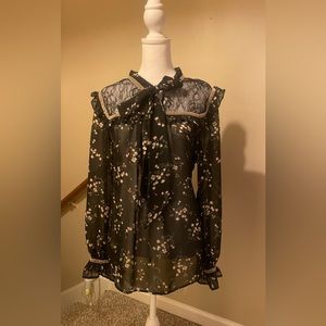 Blu Pepper Floral Secretary Bow Blouse.